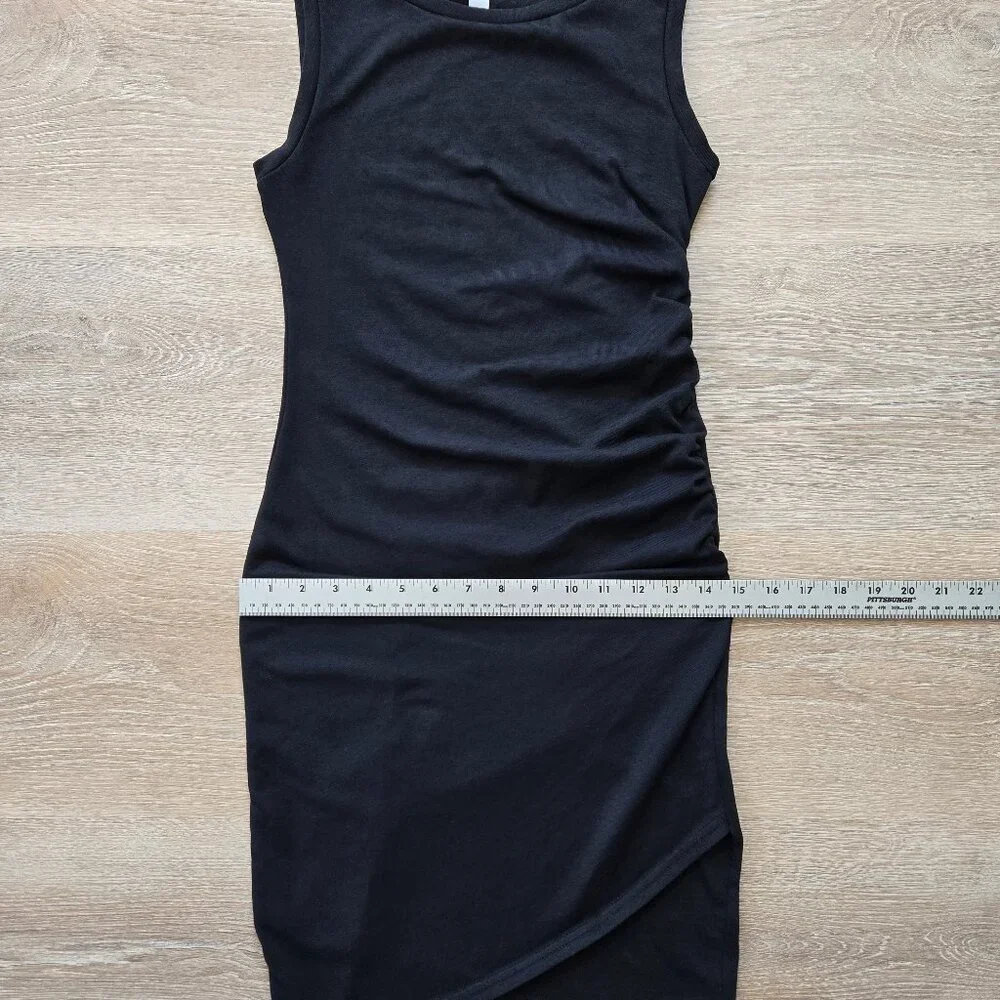 Leith Ruched Bodycon Tank Dress Black Sleeveless Tulip Hem XS Little Black Dress - Picture 9 of 16